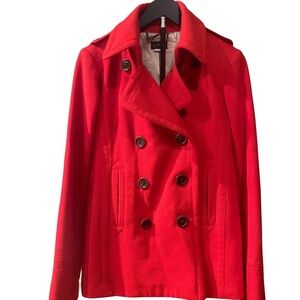 Red Jcrew Wool Double Breasted Pea Coat *Flaws*